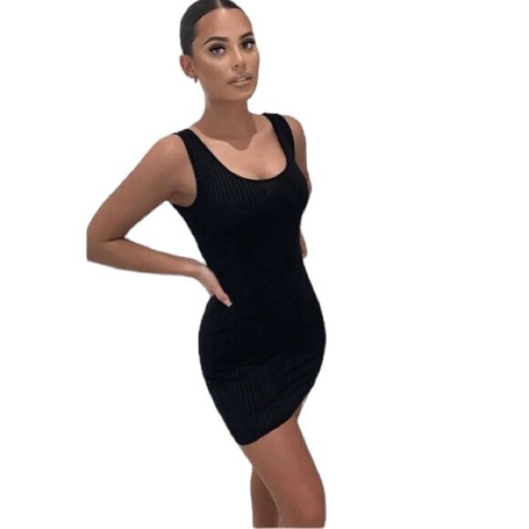 SuperDown Black Rib Knit Scoop Neck Mini Dress Size Medium - Picture 4 of 7